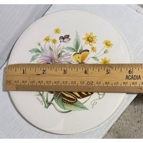 H & R Johnson Trivet Ceramic Butterflies Floral 6" Round Tile Coaster Gift - Picture 5 of 6